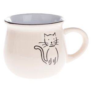 Beżowy ceramiczny kubek z rysunkiem kota Dakls, obj. 0,3 l