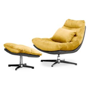 Nowoczesny fotel obrotowy ADELAIDE z podnóżkiem w kolorze żółtym