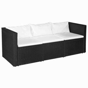 Sofa 3-osobowa z polirattanu, 180 x 70 x 66 cm, czarno-kremowa
