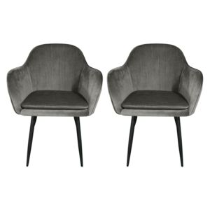SELSEY Zestaw dwóch krzeseł tapicerowanych z podłokietnikami Wersos ciemnoszare na czarnych nogach