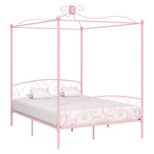 Rama łóżka z baldachimem, różowa, metalowa, 160 x 200 cm