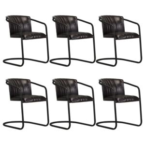 Krzesła stołowe, 6 szt., czarne, naturalna skóra