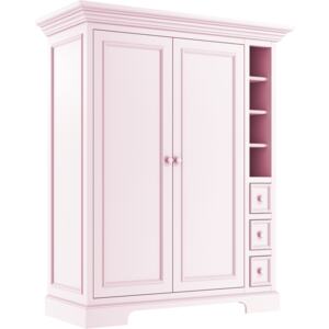 Różowa klasyczna szafa dwudrzwiowa uzupełniona szufladkami