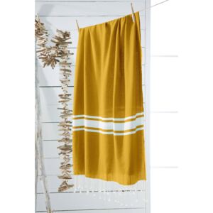 Koc z frędzlami SPIRIT GARDEN, bawełna, 100 x 190 cm, żółty