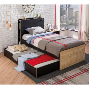Łóżko młodzieżowe Blacky z płyty wiórowej, 200x100 cm, czarny/ naturalny