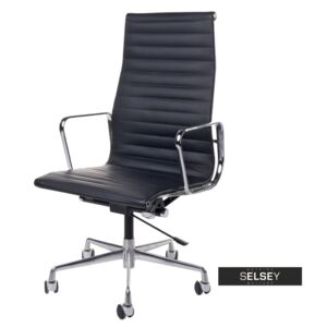Fotel biurowy inspirowany EAMES 119 czarny, skóra + chrom