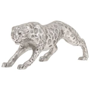 Rzeźba jaguara, lite aluminium, 50 x 10 x 14 cm, srebrna