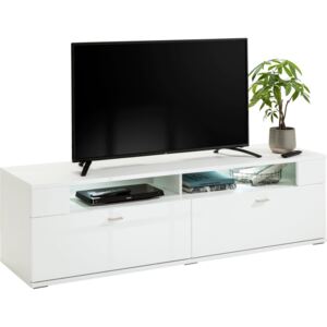 Biała szafka RTV w połysku, minimalistyczny design