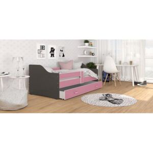 Łóżko z szufladą SWEETY 160x80cm, kolor szaro-różowy