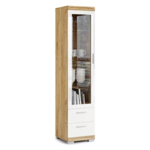 Witryna SIMPLE KWD1SZ2 Dąb Craft Złoty/Biały Połysk - REGAŁ SZAFKA SZKŁO