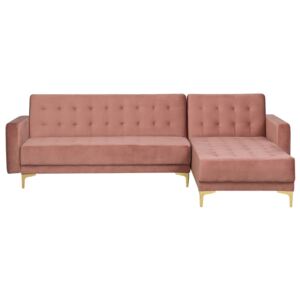 Sofa lewostronna różowa welurowa rozkładana ABERDEEN