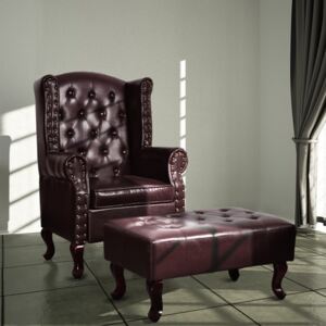 Fotel z podnóżkiem, skóra syntetyczna, ciemny brąz