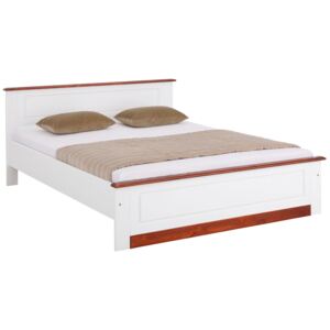Sosnowe łóżko w rustykalnym stylu, biało-wiśniowe