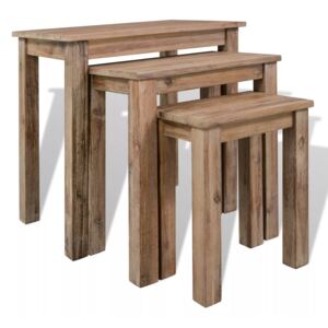 Komplet 3 wsuwanych pod siebie stolików, lite drewno akacjowe