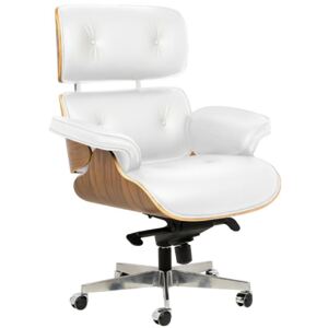 Designerski fotel z białym siedziskiem skórzanym Lounge Gubernator