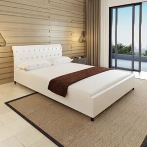 Skórzana rama łóżka, biała, 221x145 cm