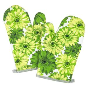 Rękawica kuchenna Kwiaty zielona, 28 x 18 cm, zestaw 2 szt
