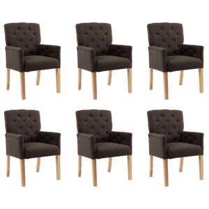 Krzesła stołowe z podłokietnikami, 6 szt., brązowe, tkanina