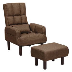 Tapicerowany fotel rozkładany z podnóżkiem brązowy OLAND