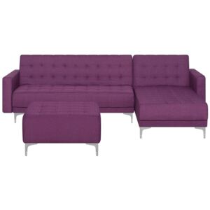 Sofa rozkładana tapicerowana fioletowa lewostronna z otomaną ABERDEEN