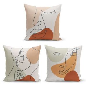 Zestaw 3 dekoracyjnych poszewek na poduszki Minimalist Cushion Covers Woman Face, 45x45 cm