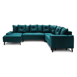 Morska aksamitna sofa rozkładana kształcie U Bobochic Paris Panoramique XXL Hera Bis, lewostronna