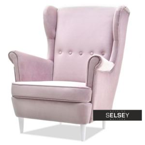 Fotel Malmo pudrowy róż - biały uszak welurowy
