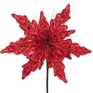 DecoKing - Dekoracyjny Kwiat Czerwony Brokat