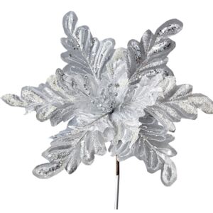 DecoKing - Dekoracyjny Kwiat Srebrny Błyszczący