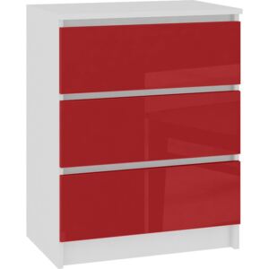 Komoda AKORD, 3 szuflad, czerwony akryl, 40x60x77 cm