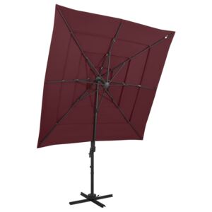 4-poziomowy parasol na aluminiowym słupku, bordowy, 250x250 cm