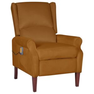 Rozkładany fotel masujący, brązowy, obity aksamitem