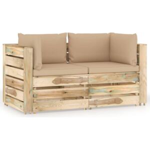 Ogrodowa sofa 2-os z poduszkami, impregnowane na zielono drewno