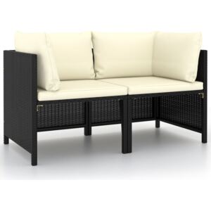 2-osobowa sofa ogrodowa z poduszkami, polirattan, czarna