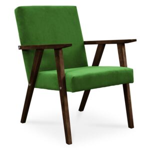 Fotel PRL / zielony / noga orzech