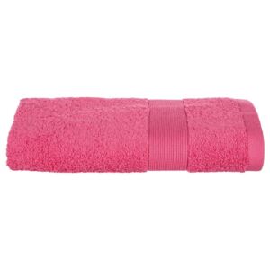 Ręcznik łazienkowy bawełniany z ozdobną bordiurą w kolorze koralowym, stylowe tekstylia do łazienki
