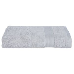 Ręcznik łazienkowy bawełniany z ozdobną bordiurą w kolorze szarym, stylowe tekstylia do łazienki