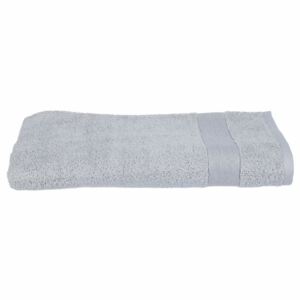 Ręcznik kąpielowy łazienkowy bawełniany z ozdobną bordiurą w kolorze szarym, tekstylia do łazienki