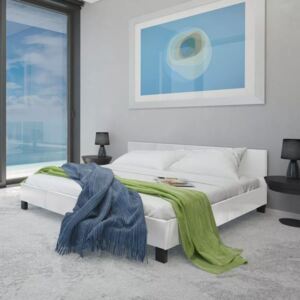 Łóżko z materacem 140 x 200 cm, sztuczna skóra, białe