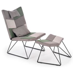 Fotel wypoczynkowy patchwork Zack - Szary + Zielony