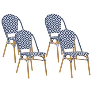 Zestaw 4 krzeseł ogrodowych wzór niebiesko-biały RIFREDDO