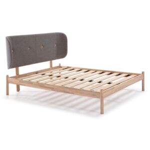Łóżko drewniane z ciemnoszarym zagłówkiem Marckeric Ellie, 140x200 cm