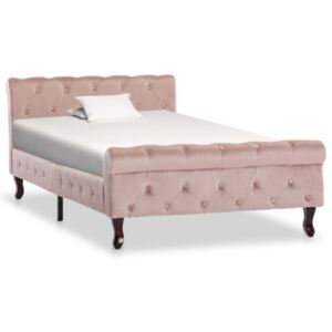 Rama łóżka, różowa, tapicerowana aksamitem, 100 x 200 cm
