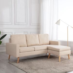 3-osobowa sofa z podnóżkiem, kremowa, tapicerowana tkaniną