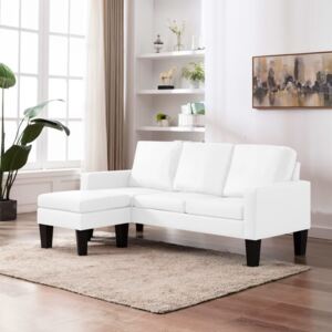 3-osobowa sofa z podnóżkiem, biała, sztuczna skóra