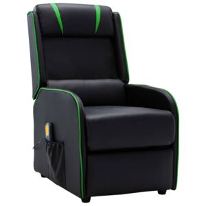 Rozkładany fotel masujący, czarno-zielony, sztuczna skóra