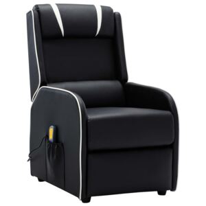 Rozkładany fotel masujący, czarno-biały, sztuczna skóra