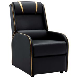 Fotel rozkładany, czarno-złoty, sztuczna skóra