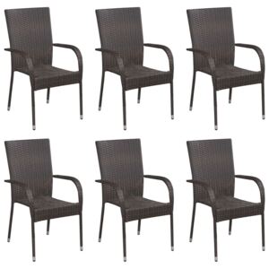 Sztaplowane krzesła ogrodowe, 6 szt., polirattan, brązowe