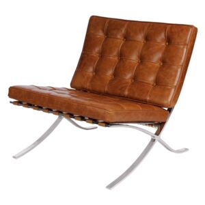 Fotel BA1 brązowy jasny vintage - Brązowy \ Metal || Skóra